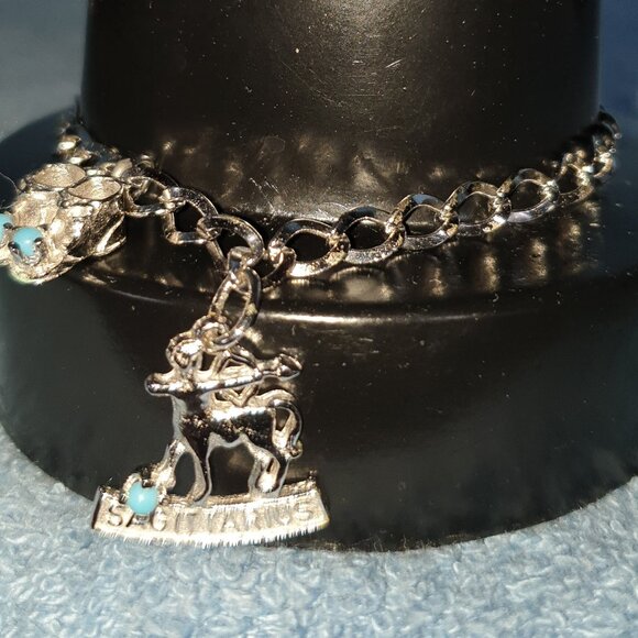Vintage Sterling Silver Genuine Turquoise Sagittarius & Shoes Charm Bracelet - Picture 3 of 9